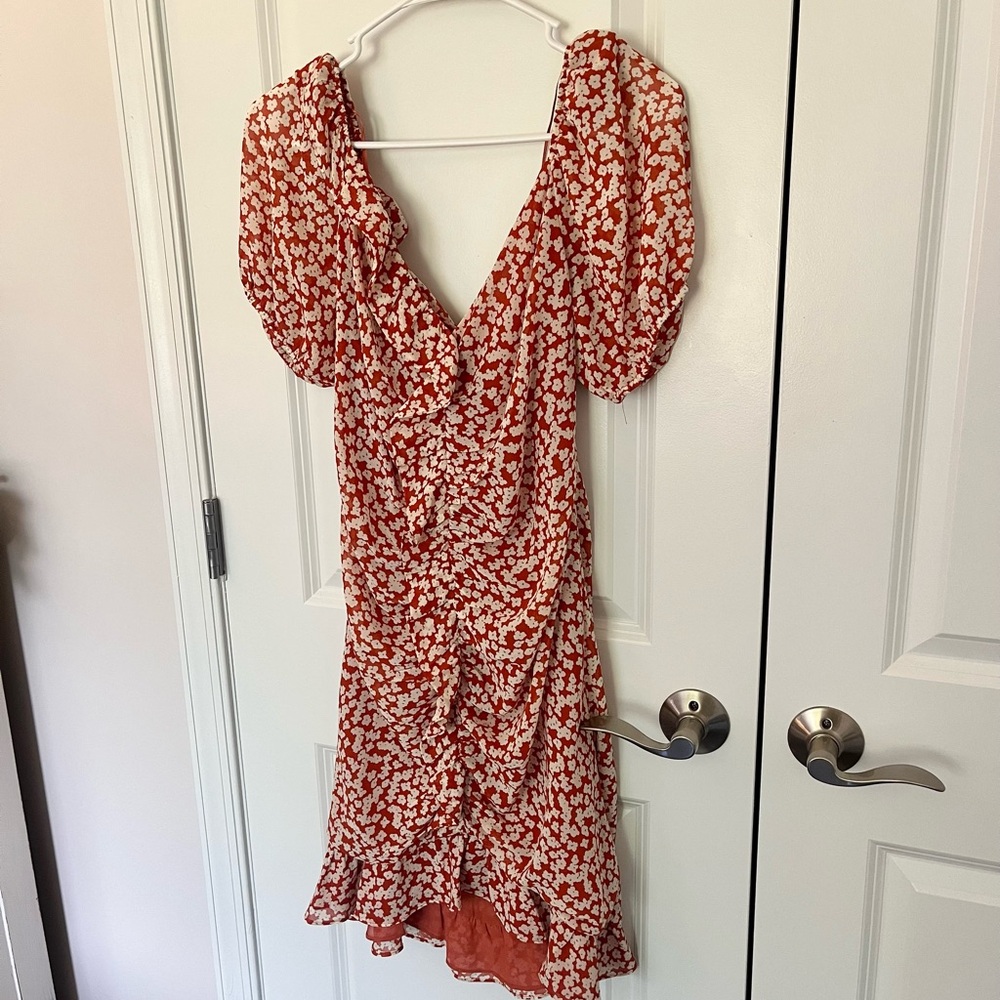 Red Floral Puff Sleeve Dress